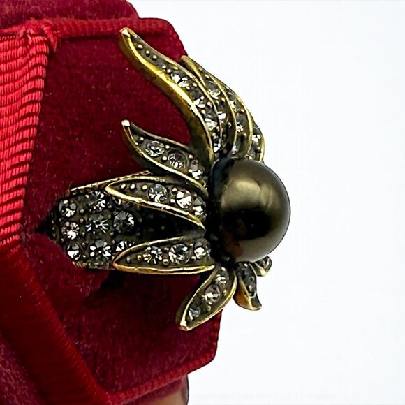 Heidi Daus Ring Sublime Star Size 7 Signed Faux Black Pearl Swarovski Crystal - Picture 6 of 7